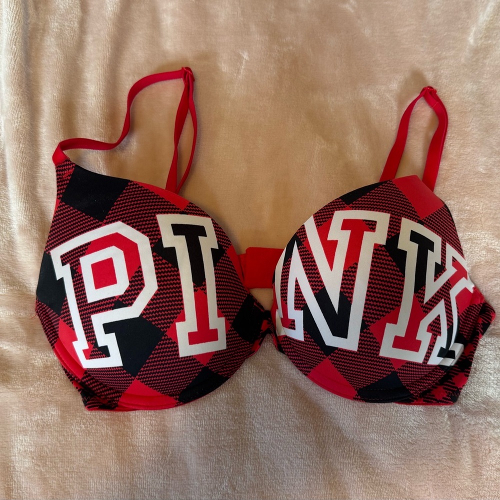 PINK Victoria's Secret Bold Red and Black Checkered Bra